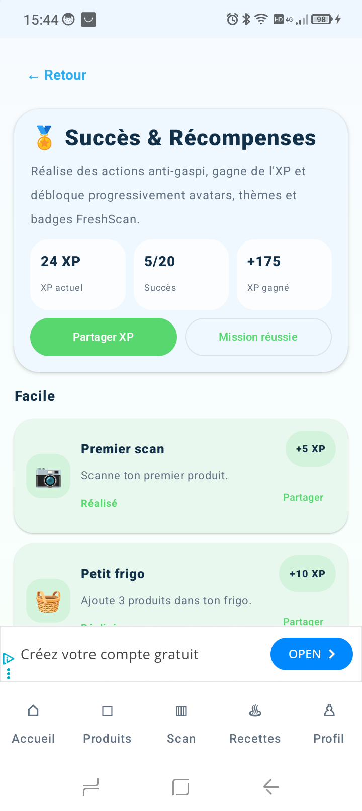Succès et récompenses FreshScan