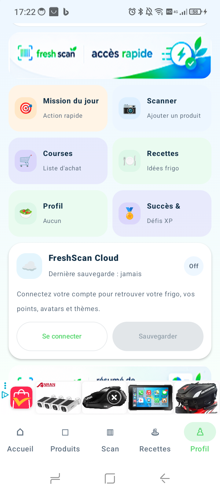 Raccourci Personnalisation dans FreshScan