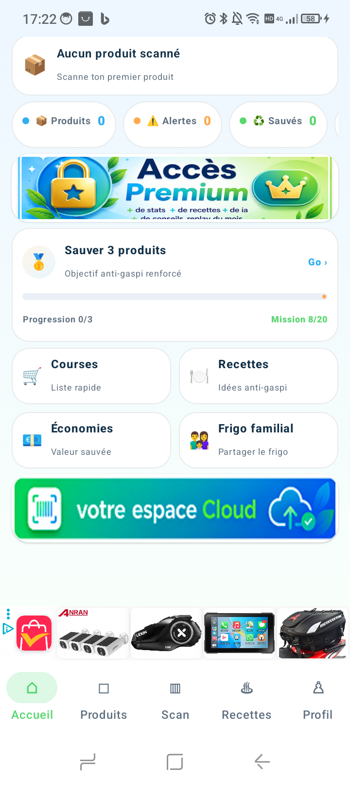 Carte Courses sur l’accueil FreshScan
