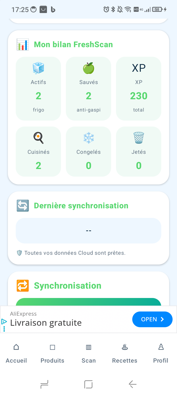 Bilan du compte FreshScan Cloud